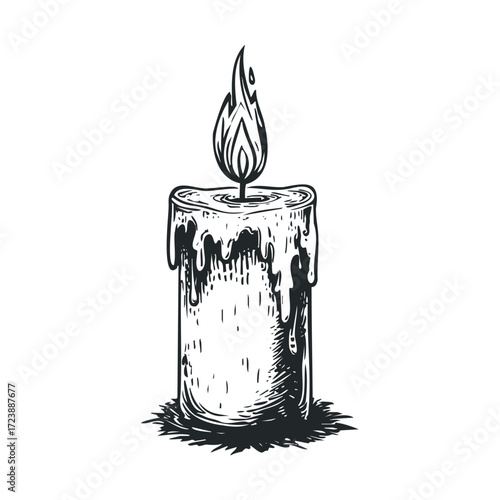 Thick, dripping pillar candle with a spooky tall flame.