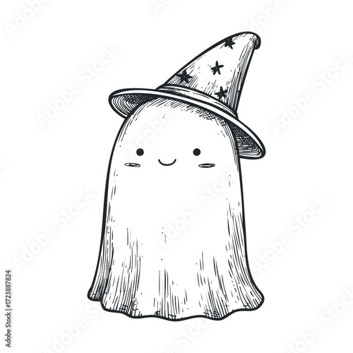 cute ghost wearing witch hat clip art preview