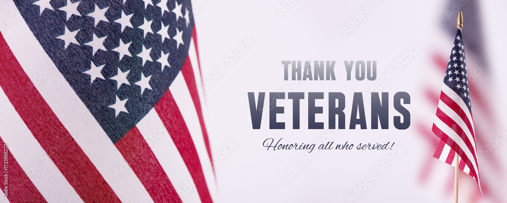 Obraz premium Thank you Veterans concept Banner with United States National Flag.