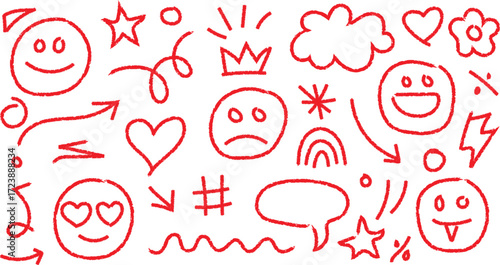 Red doodles and sketch elements vector background art illustration template