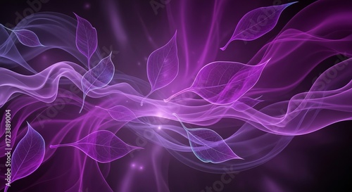 Wallpaper Mural Ethereal purple waves and delicate leaves create a dreamy, flowing abstract background. Torontodigital.ca