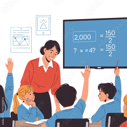 Students actively participate in a math lesson with their teacher.