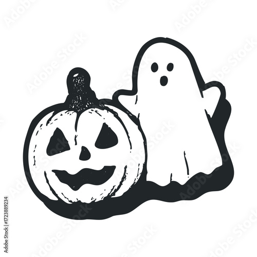 Simple carved pumpkin and a ghost icon