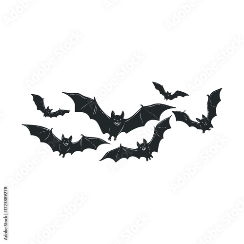  Swarm of flying black bat silhouettes