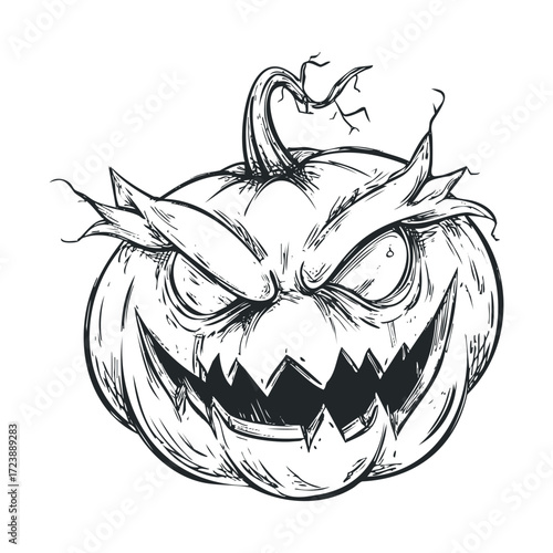  Menacing monster pumpkin drawing in black and white