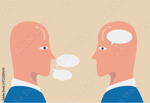 Introvert and extrovert, human stereotype or personality, contrast between people who think inside and not talking much and talkative socialize person.