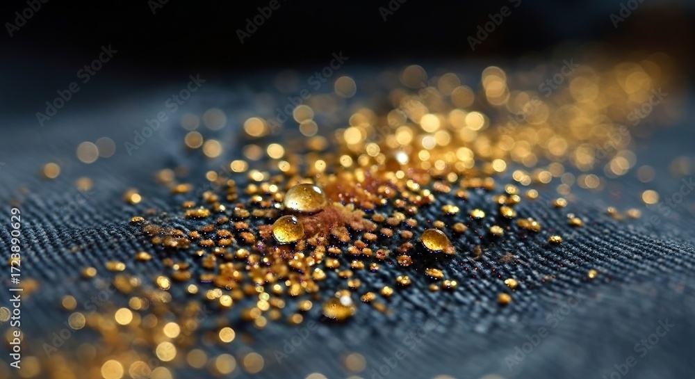 custom made wallpaper toronto digitalSparkling golden droplets and particles scattered on dark textured fabric, creating a mesmerizing abstract effect.