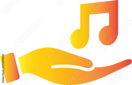 Hand presenting music note icon representing donation, music distribution, sharing audio tracks, and creative sound sharing on transparent background
