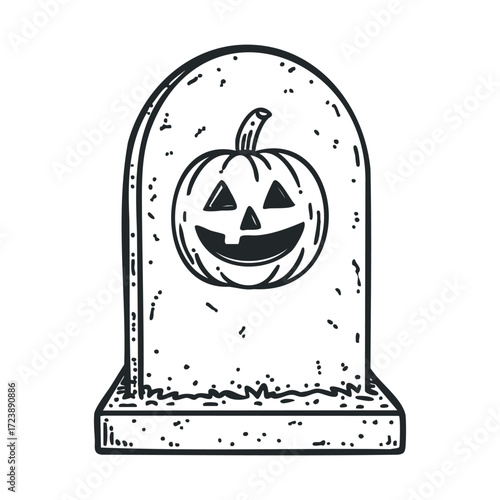 Sketch of a tombstone carved with a grinning gourd.