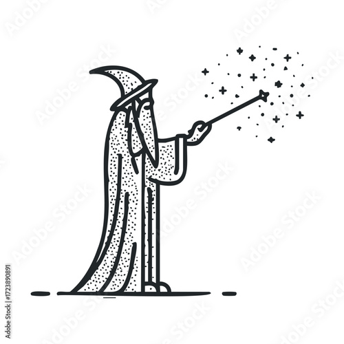  Stylized icon of a bearded wizard casting a spell.