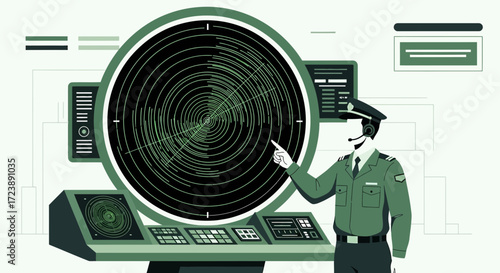 Radar operator identifying a threat vector on the system during naval operation scenario