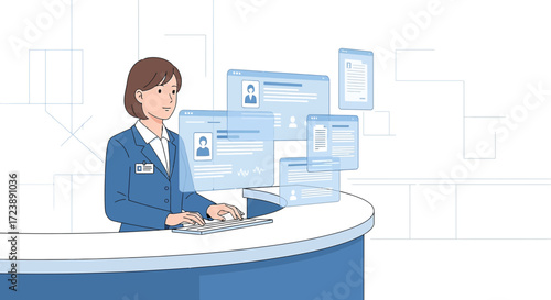 Professional woman using advanced technology interface for data management seamlessly