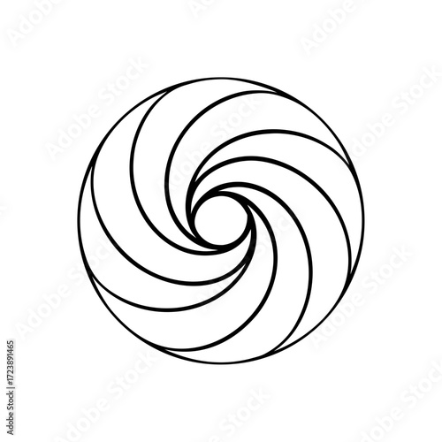 Abstract spiral design in black and white on transparent background