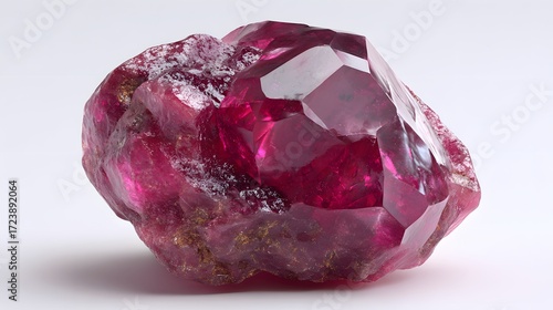 Stunning High-Resolution Display of Mineral Corundum with Vivid Radiance and Shallow Focus on a Seamless White Backdrop Highlighting Refined Crystalline Details
