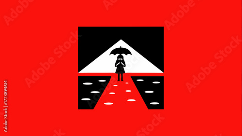 Vector illustration of a modern red and white business tower silhouette