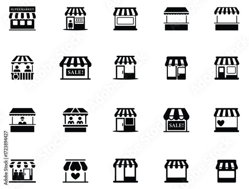 Collection of store and shop icons for business and commerce. shopping icons set