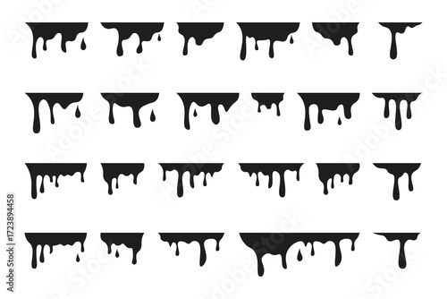 Black Dripping Silhouette Vector Set – Paint, Slime, Liquid Drop Shapes Collection