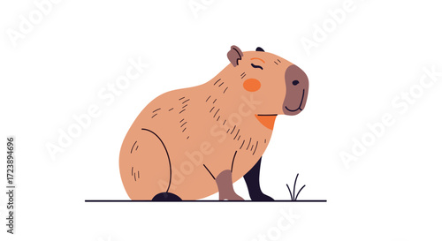 A contented capybara rests peacefully in a grassy field.