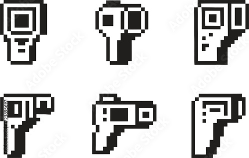 Pixel art collection of six different infrared thermometer icons