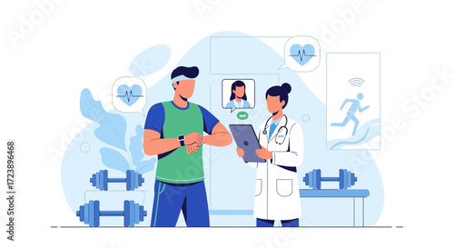 Virtual fitness consultation: Doctor monitors athlete's vitals using telehealth technology for