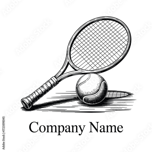 Classic Tennis Racket and Ball Line Art Logo Design