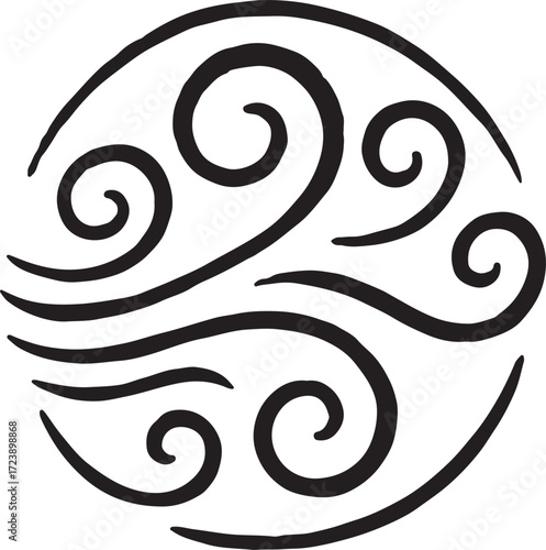 Wind icon doodle set. Air flow symbol collection. Blowing gust and breeze silhouette. Weather cold element. Fresh windy decorative line art swirl pattern vector design.