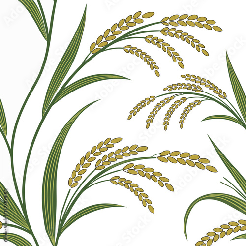 Elegant vector illustration of golden rice grains and green paddy leaves mandala vector