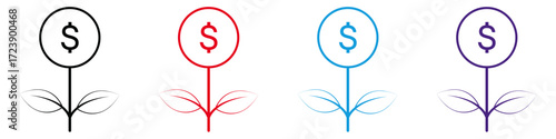 Tree of money icon set with different colour