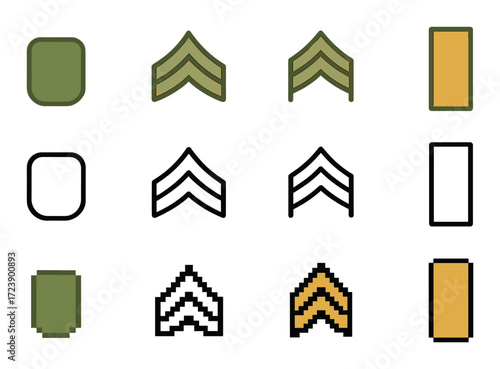 Military rank insignia collection: stripes and bars on gradient background