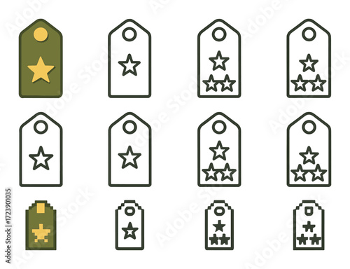 Military rank insignias design with stars and digital styles