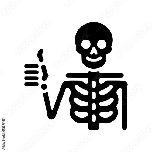 A skeleton making a thumbs-up gesture with a smile, offering a positive and friendly message