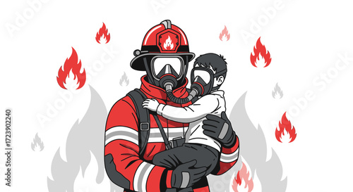 Brave Firefighter Rescuing a Child from a Burning Building: A Symbol of Courage and Protection