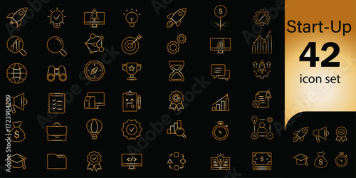 Start-up icon set | Editable business and corporate symbol golden icon set