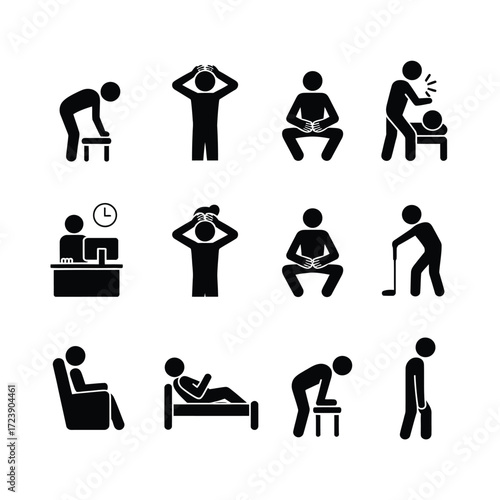 Collection of stick figure icons demonstrating various actions