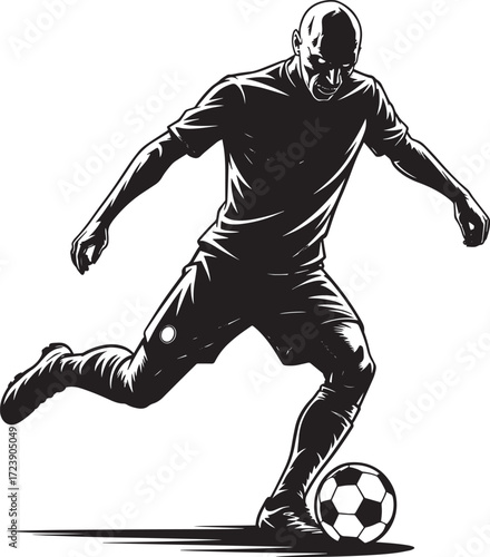 Soccer Player Kicking Ball Silhouette Vector Illustration Sport Game Action Concept