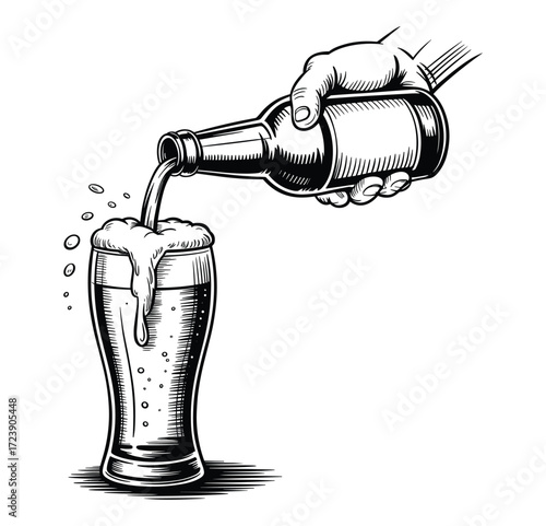 Pouring Beer A Black and White Illustration of a Refreshing Drink