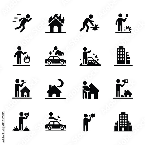 Disaster and insurance icon set