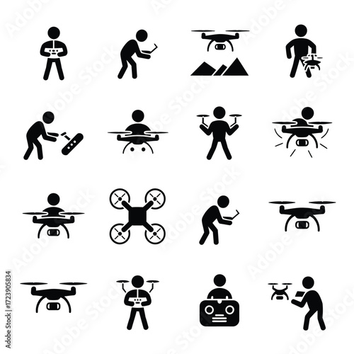 Drone and remote control icon set
