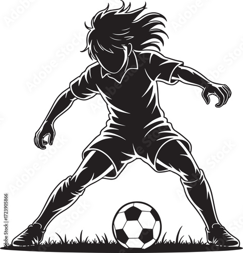 Soccer player ready to kick ball on grass vector illustration