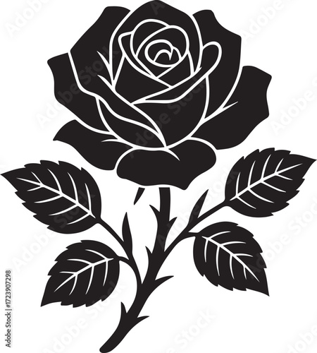 Stencil rose flower silhouette vector design isolated on a white background, rose vector art, rose flower wall decor