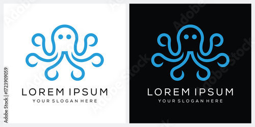 minimalist squid octopus line art logo design.