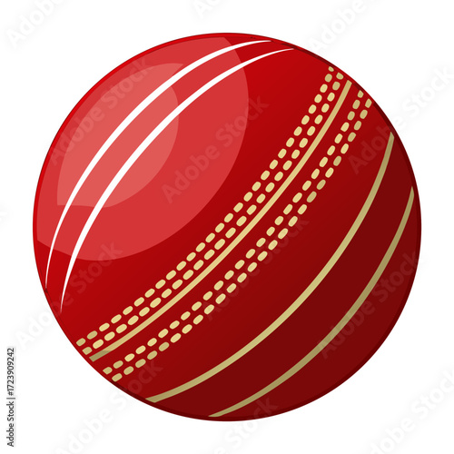 Bold red cricket ball shining brightly, ready for competitive play and representing teamwork, perfect for sports promotions and athletic designs, originally created as scalable vector graphic