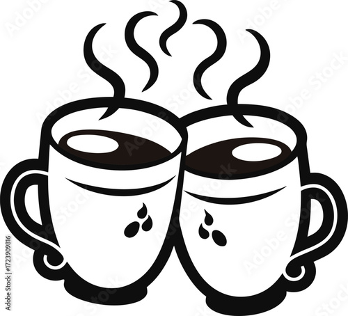 Vector illustration of two coffee cups clinking together celebrating friendship vector