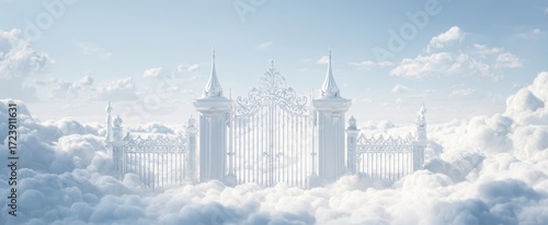 The Gates of Heaven Rising Above Soft Clouds in a Serene Sky