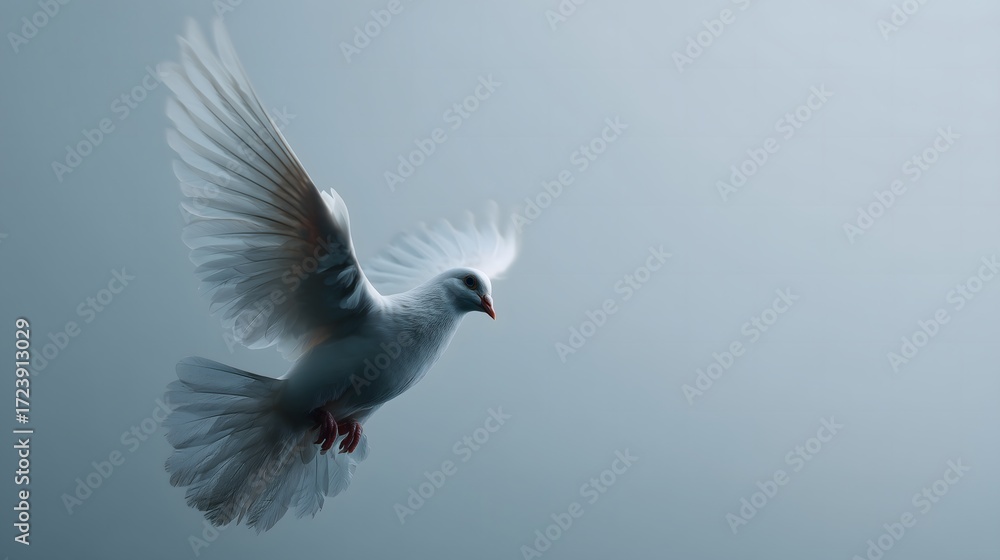 Fototapeta premium Dove in flight soft sky minimalism