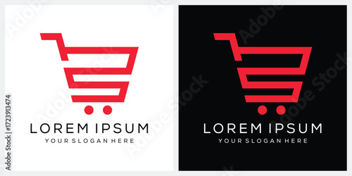 initial letter S shopping cart logo design inspiration