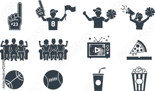 Celebrating sports fan icon set editable vector illustration silhouette