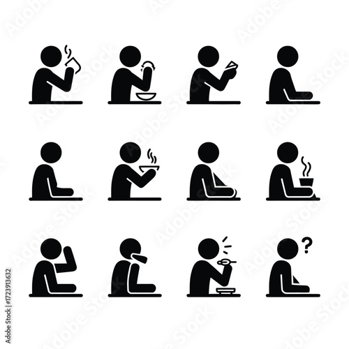 Human eating behaviors icon set
