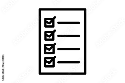 Vector illustration of a list icon with lines accompanied by checkmarks. Represents completed tasks, checklists, organization, productivity, approval, and planning. Simple and modern style, ideal for 