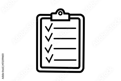 Vector illustration of a list icon with lines accompanied by checkmarks. Represents completed tasks, checklists, organization, productivity, approval, and planning. A simple and modern style, ideal fo